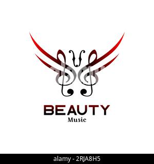 Music Notes Key Clef Mirroring Like Butterfly Wings, Suitable For Symphony Music Community Logo Stock Vector