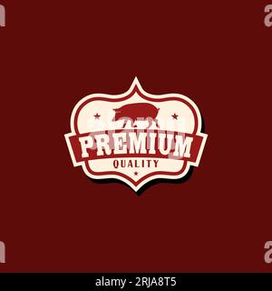 Vintage Pig Farm Label Premium Quality Pork Restaurant Sticker Logo Design Inspiration Stock Vector