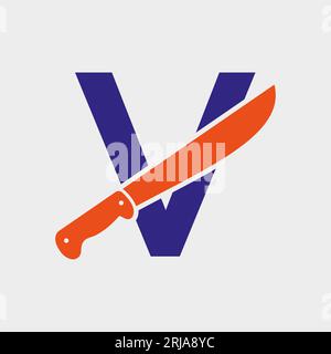 Letter V Knife Logo Design Vector Template Knife Symbol With Alphabet Stock Vector