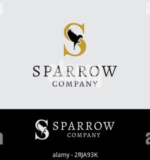 Initial Letter S Flying Bird Sparrow Vector logo design Stock Vector