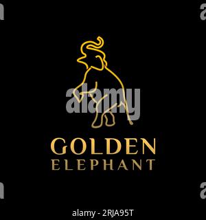 Elephant Logo Stand minimalist design, Golden Elephant Monoline Logo Design inspiration Stock Vector