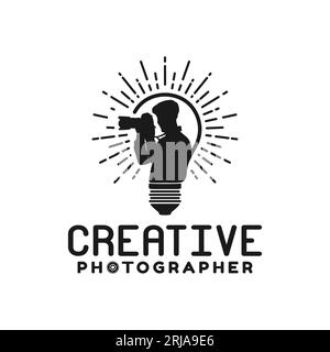 Creative Bulb Photographer Journalist Cameraman Photo Production logo design Stock Vector