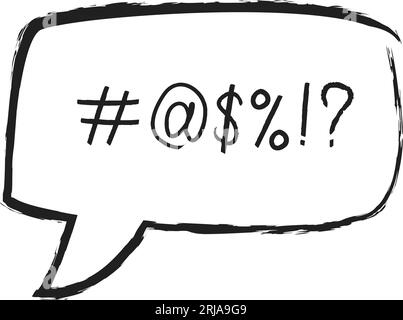 swear speech bubble in aggressive naive doodle sketch style. Hate message, bad words, anger dialog concept. Stock Vector