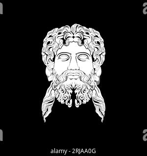 Ancient Greek God Sculpture Philosopher Face like Zeus Triton Neptune with Beard and Mustache logo design Stock Vector