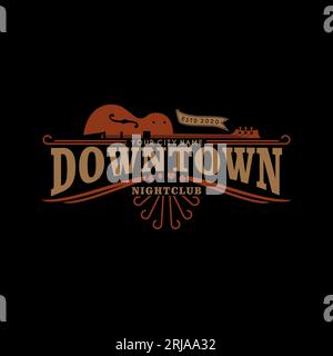 Downtown Nightclub Vintage Retro Logo, Western Logo Design Stock Vector