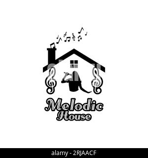 Karaoke House Logo With Silhouette Of Woman Singing And Tone Stock Vector