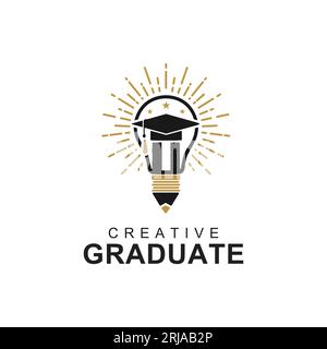 Light Bulb Graduate Cap Pencil Logo For University Graduation Design inspiration Stock Vector