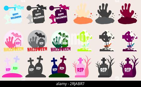 Collection Grave for Halloween. RIP. Ancient grave.set of Halloween elements. Stock Vector