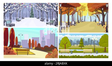 Town parks in all seasons flat vector illustration set Stock Vector ...