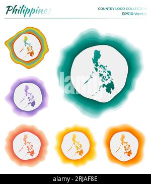 Philippines logo collection. Colorful badge of the country. Layers around Philippines border shape. Vector illustration. Stock Vector