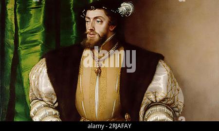 CHARLES V  (1500-1558) Holy Roman Emperor in a   detail of painting by by Titian,1533 Stock Photo