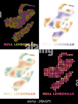 Nusa Lembongan map. Collection of map of Nusa Lembongan in dotted style. Borders of the island filled with rectangles for your design. Stock Vector