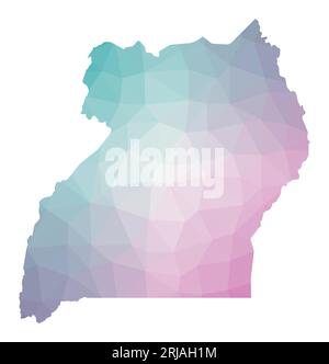 Polygonal map of Uganda. Geometric illustration of the country in emerald amethyst colors. Uganda map in low poly style. Stock Vector