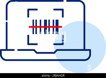 Barcode scanned with laser on laptop. Pixel perfect icon Stock Vector