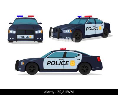 Vector illustration. Police car side view isolated on white background ...