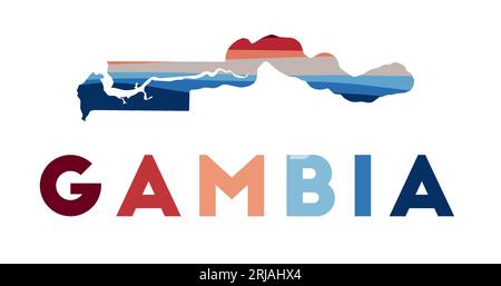 Gambia map. Map of the country with beautiful geometric waves in red and blue colors. Vivid Gambia shape. Vector illustration. Stock Vector
