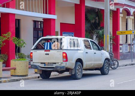Havana, Cuba, a modern Toyota parked in the entrance of the Hotel Marti. Stock Photo