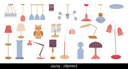 Set of lighting fixtures for home decor. Interior design. Vector flat illustration... Stock Vector