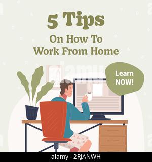 Tips on how to work from home, learn now, courses Stock Vector