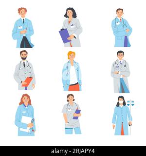Doctors wearing coats, taking notes on notebook Stock Vector