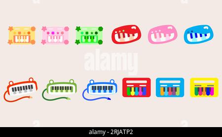 Collection icon electrical toy piano keyboard. Kids musical electronic. Funny children's toy.set of game console. Stock Vector