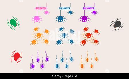 Collection Halloween spiders and cobwebs.set of spiders halloween. Stock Vector