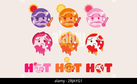 Collection Global warming increase temperature earth with thermometer. set of earth hot. Stock Vector