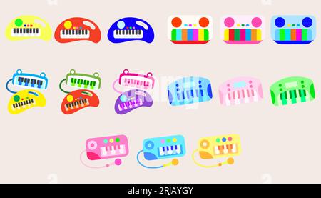 Collection icon electrical toy piano keyboard. Kids musical electronic. Funny children's toy.set of game console. Stock Vector
