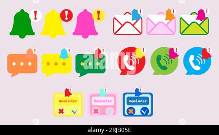 Collection icon different types of reminders, email, phone calls, to-do reminders. set of Notification bell. Stock Vector
