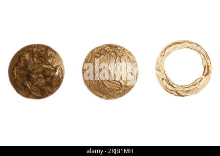 Golden brush strokes isolated on a white background. Round circles in gold Stock Photo