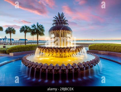 Multi-layered, pineapple-shaped fountain facing the waterfront, popular ...