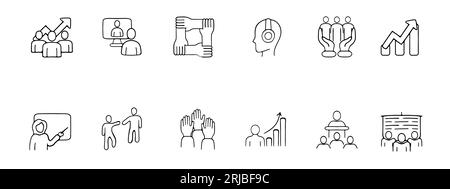 Idea sharing concept line icon. Fantasy, teamwork, mutual help, book, light bulb. Vector black line icon on white background for Business Stock Vector