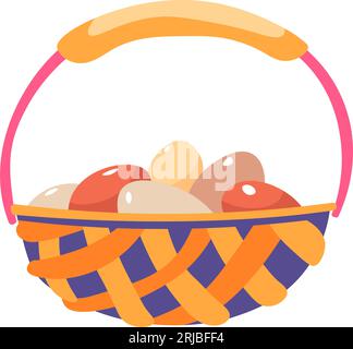 Woven basket with eggs, farming and agriculture Stock Vector