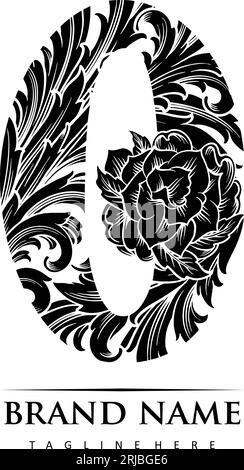 Elegant capital o lettering with intricate ornaments illustrations monochrome vector illustrations for your work logo, merchandise t-shirt, stickers a Stock Vector