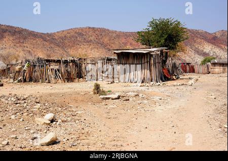 Himba village in Kunene Region near Epupa falls. Kaokoland, Namibia. Stock Photo