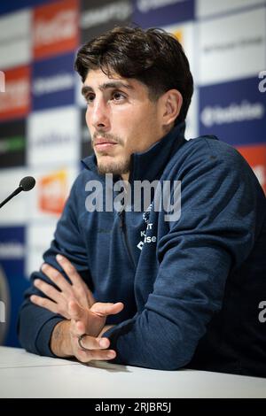 Gent, Belgium. 22nd Aug, 2023. Gent's Omri Gandelman pictured during a press conference of Belgian soccer team KAA Gent, on Tuesday 22 August 2023 in Gent, to present their latest transfer. BELGA PHOTO JAMES ARTHUR GEKIERE Credit: Belga News Agency/Alamy Live News Stock Photo