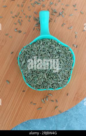 Fennel Seed Cup Green Circular Wooden Stock Photo