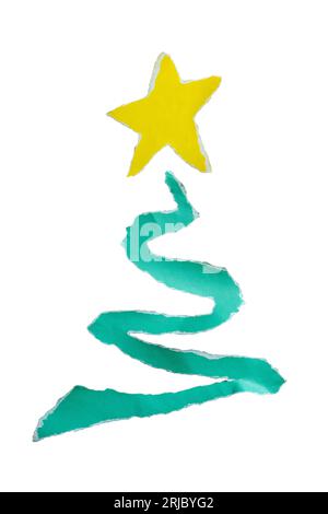 Spiral Christmas tree made from torn green paper on white background with clipping path Stock Photo