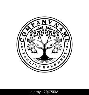 Family Tree Stamp Seal Emblem Oak Banyan Maple logo vector design Stock Vector