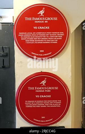 Ye Cracke, John Lennon of The Beatles, Dissenters watering hole pub, Rice Street, off Hope Street, Liverpool, Merseyside, England, UK, L1 9BB Stock Photo