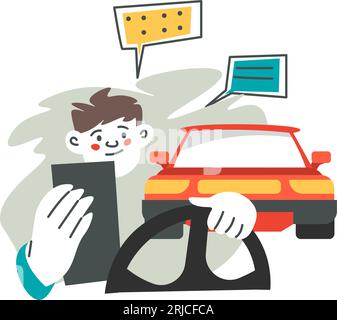 Using phone and talking while driving, accident Stock Vector