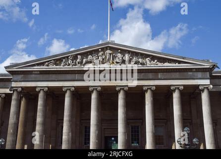 London, UK. 22nd August 2023. Exterior view of the British Museum as reports claim that nearly 2000 artefacts worth millions of pounds have been stolen from the museum. Credit: Vuk Valcic/Alamy Live News Stock Photo