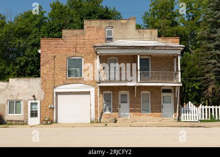 Malta, Illinois - United States - August 15th, 2023: Exterior of old building in downtown Malta, Illinois, USA. Stock Photo