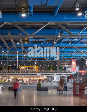 Interior view on ground floor. Centre Pompidou Paris in  2023, Paris, France. Architect: Richard Rogers, Renzo Piano , Gianfranco Franchini, 1977. Stock Photo