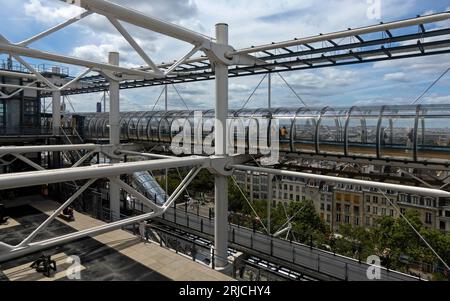 View on top floor. Centre Pompidou Paris in  2023, Paris, France. Architect: Richard Rogers, Renzo Piano , Gianfranco Franchini, 1977. Stock Photo