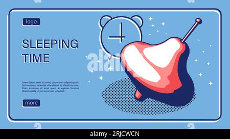 Isometric landing page, plastic children toy spinning top lies on playground during sleep. Sleeping time. Rest time in kindergarten. Isometric vector Stock Vector