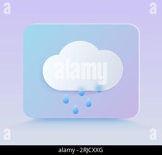 Button , icon with the image of the cloud and rain . Weather icon with glassmorphic effect. For mobile application about the weather. Vector Stock Vector