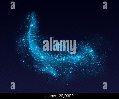Blue dust cloud with sparkles isolated on dark background. Stock Vector