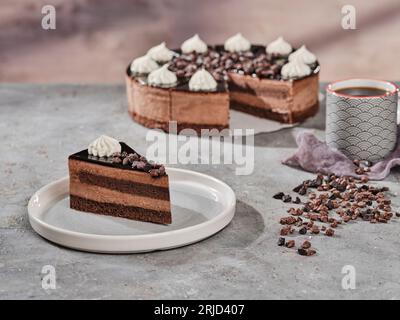 beautiful picture of a slice of dessert on a plate and a nice background Stock Photo