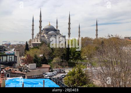 A picture of the Blue Mosque and the Sultan Ahmet Park. Stock Photo